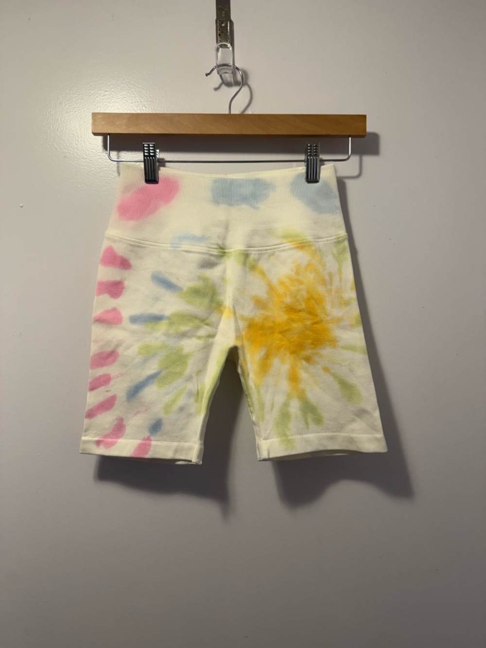 Tie-Dye Bike Shorts - White with Pink, Yellow, Blue, Green, spiritual gangster